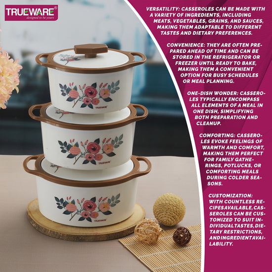 Trueware Floraa Casserole | Set of 3 | 750, 1000 & 1500 ML | Thermoware Casserole
