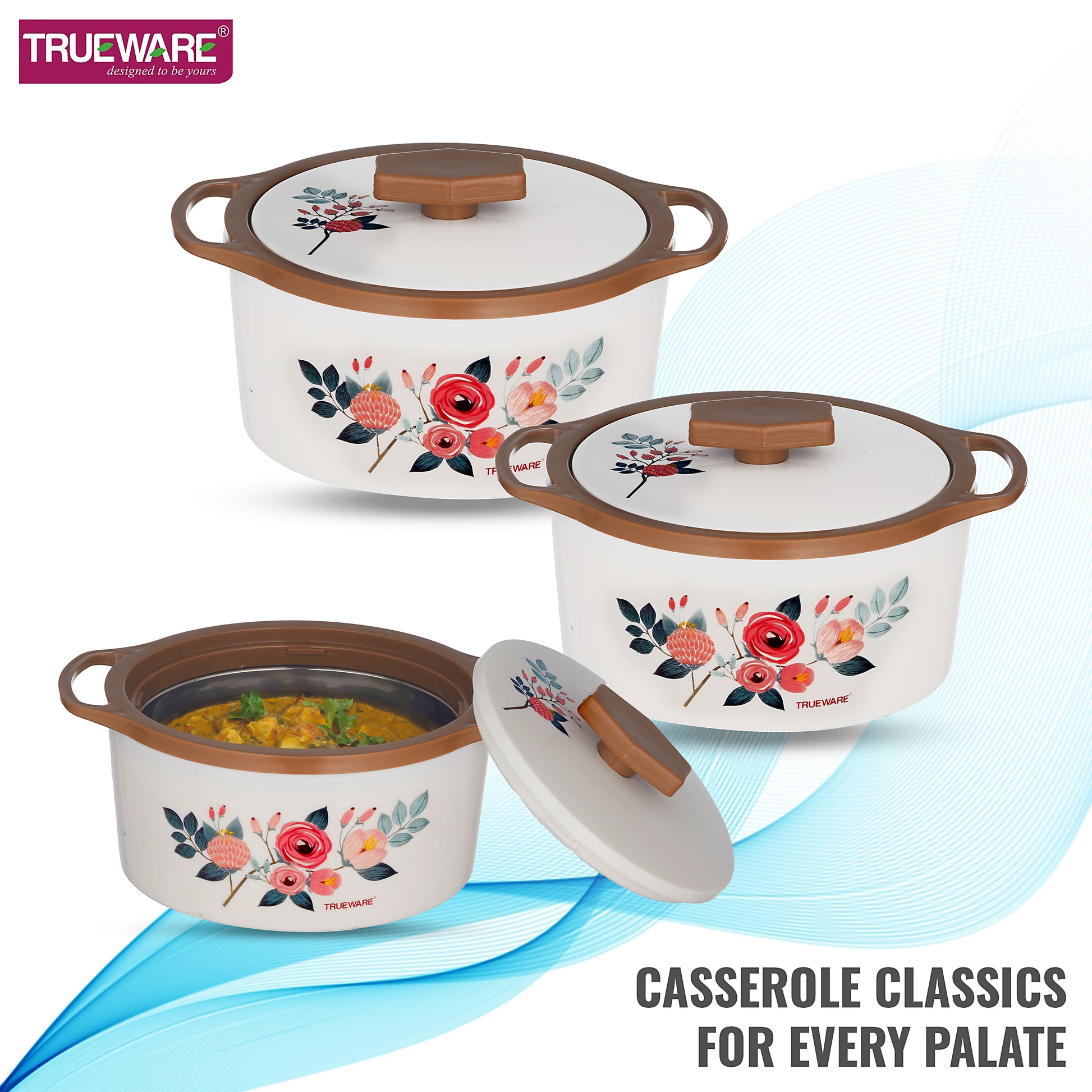 Trueware Floraa Casserole | Set of 3 | 750, 1000 & 1500 ML | Thermoware Casserole