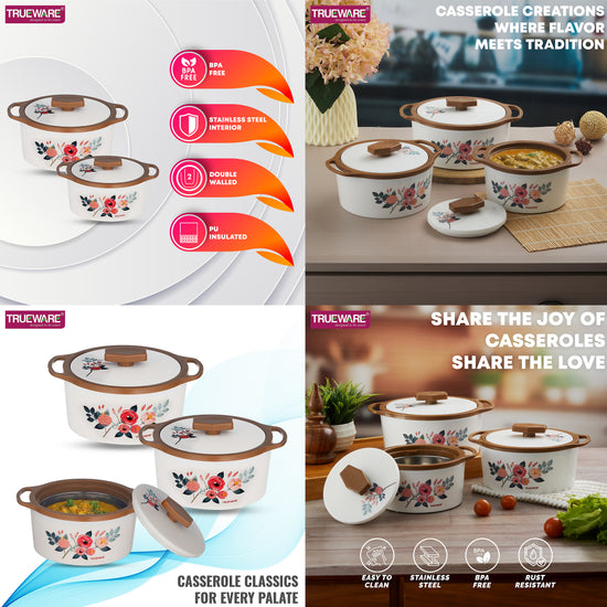 Trueware Floraa Casserole | Set of 3 | 750, 1000 & 1500 ML | Thermoware Casserole