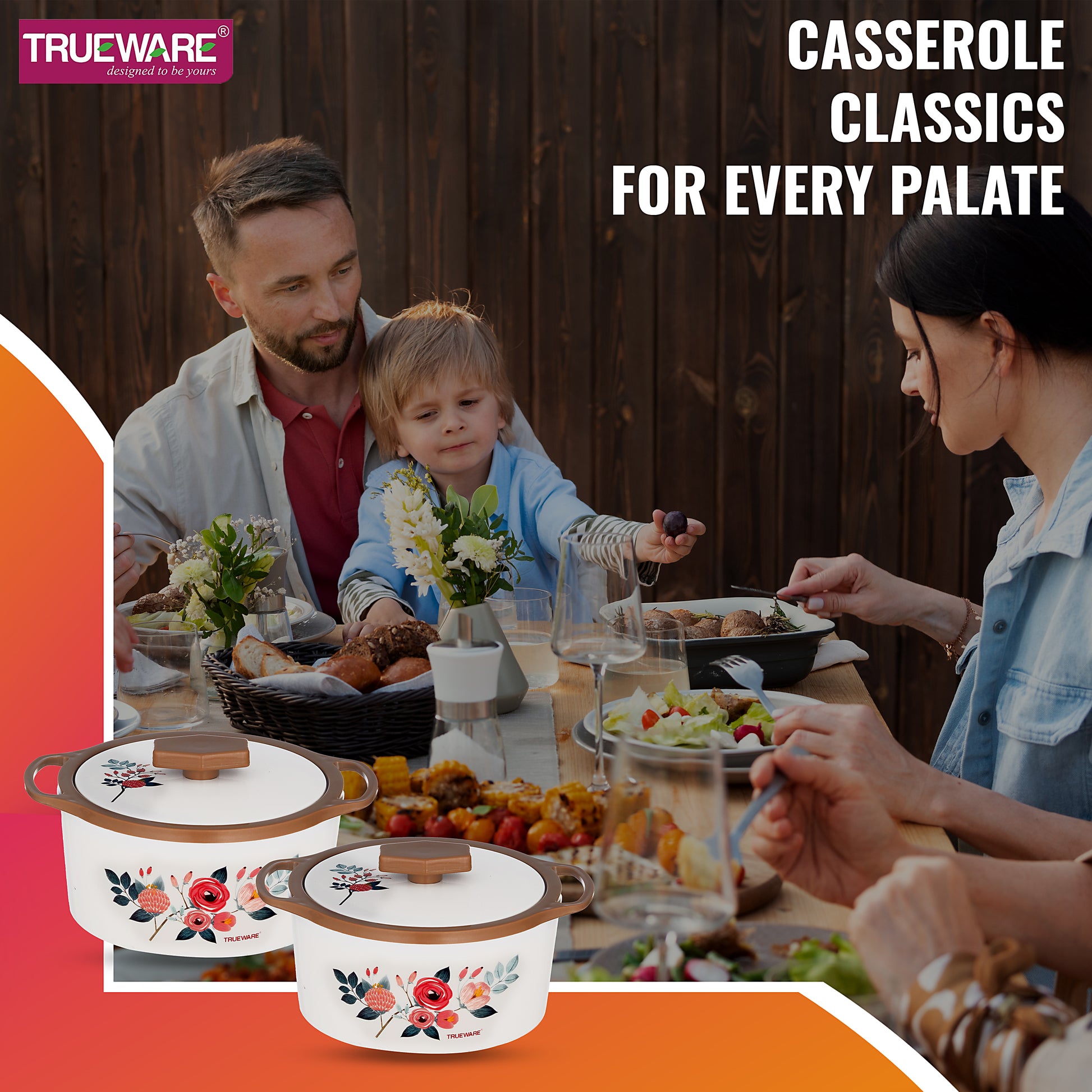 Trueware Floraa Casserole | Set of 3 | 750, 1000 & 1500 ML | Thermoware Casserole
