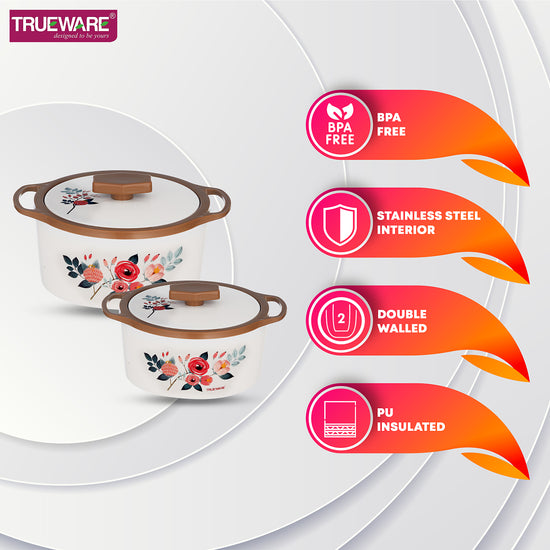Trueware Floraa Casserole | Set of 3 | 750, 1000 & 1500 ML | Thermoware Casserole