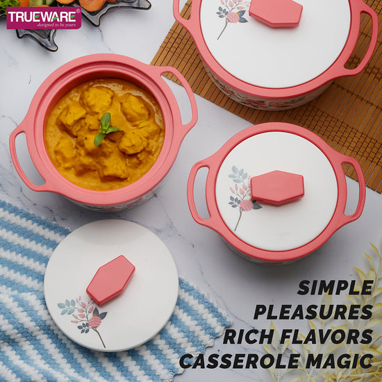 Trueware Floraa Casserole | Set of 3 | 750, 1000 & 1500 ML | Thermoware Casserole