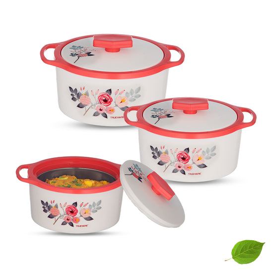 Trueware Floraa Casserole | Set of 3 | 750, 1000 & 1500 ML | Thermoware Casserole