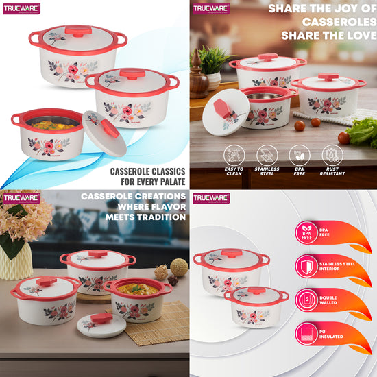 Trueware Floraa Casserole | Set of 3 | 750, 1000 & 1500 ML | Thermoware Casserole