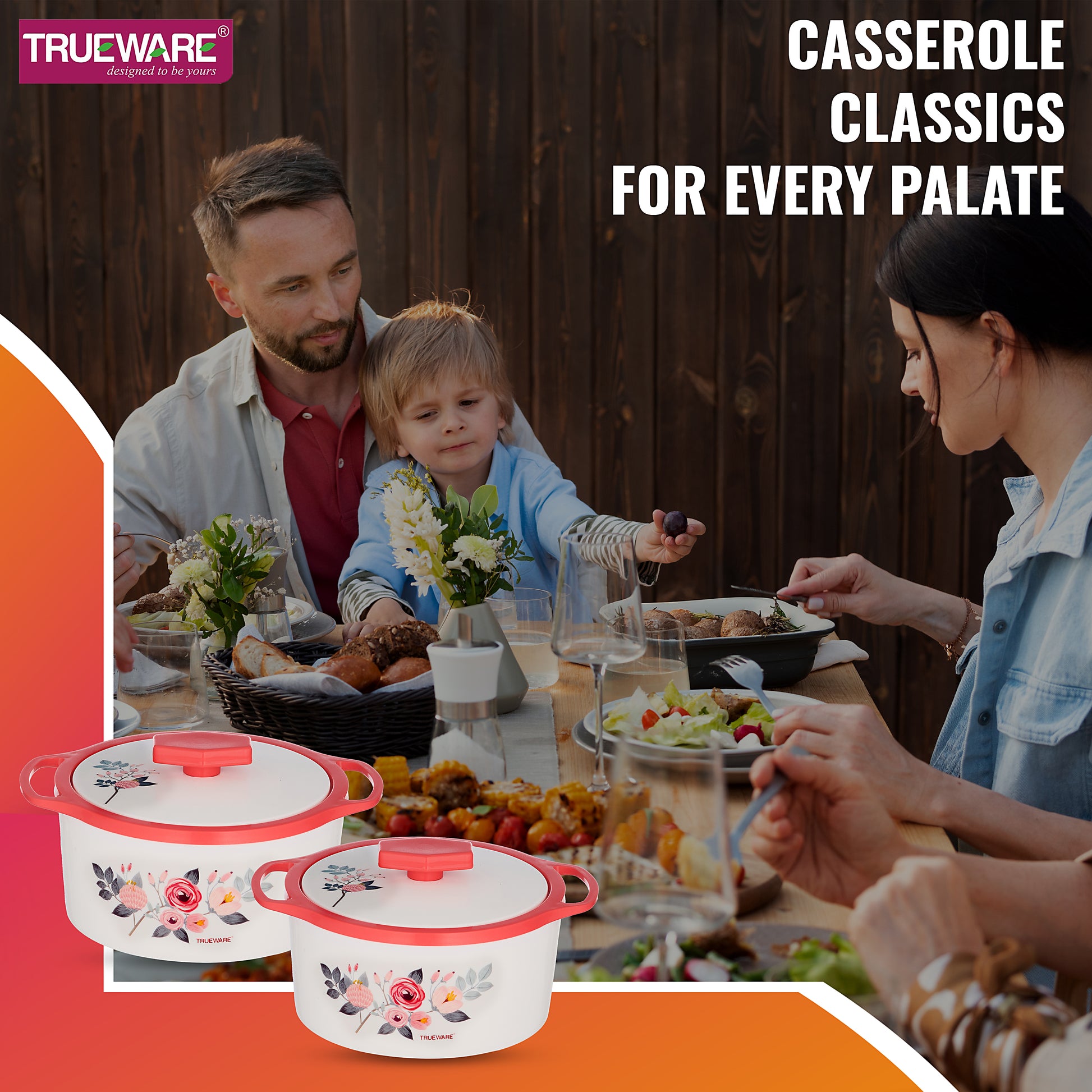 Trueware Floraa Casserole | Set of 3 | 750, 1000 & 1500 ML | Thermoware Casserole