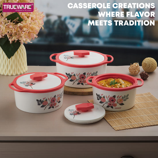 Trueware Floraa Casserole | Set of 3 | 750, 1000 & 1500 ML | Thermoware Casserole
