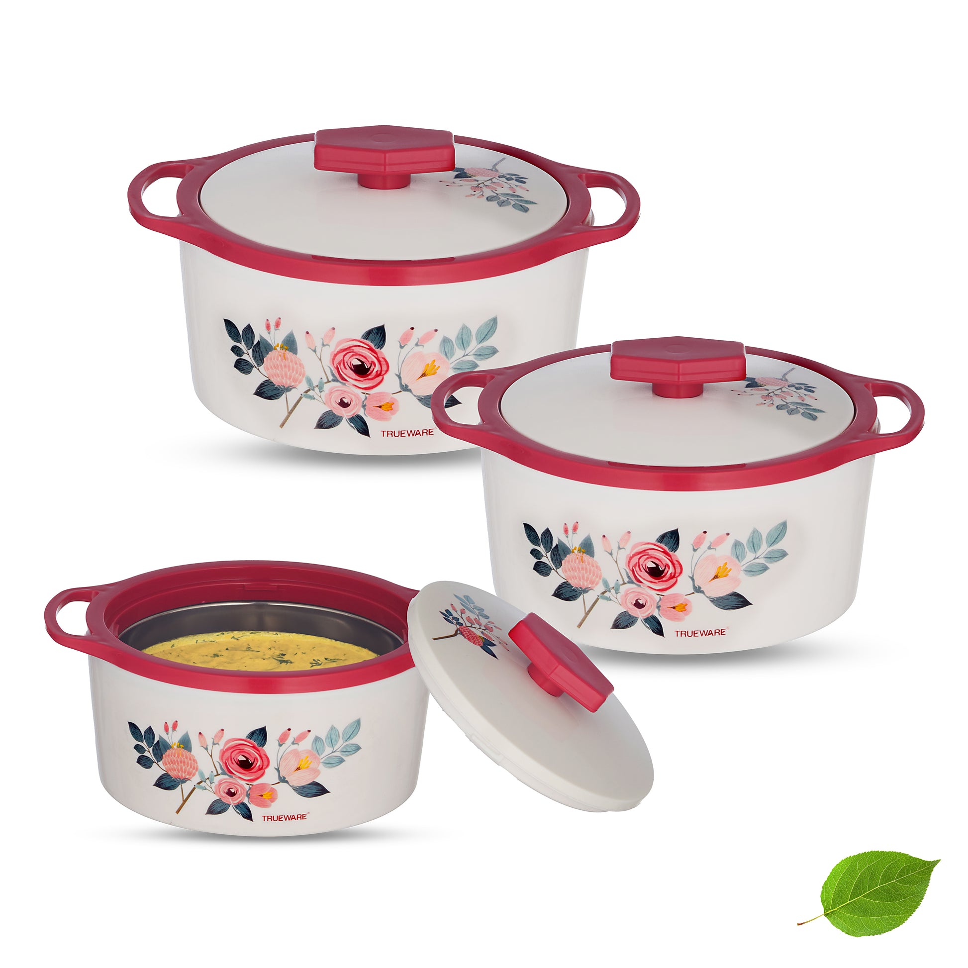Trueware Floraa Casserole | Set of 3 | 750, 1000 & 1500 ML | Thermoware Casserole