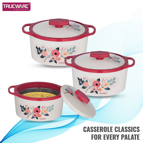 Trueware Floraa Casserole | Set of 3 | 750, 1000 & 1500 ML | Thermoware Casserole