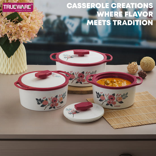 Trueware Floraa Casserole | Set of 3 | 750, 1000 & 1500 ML | Thermoware Casserole