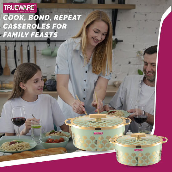 Floraa Fine Inner Steel Casserole Set Of 3, 750,1000 & 1500 Ml Green | Pu Insulated