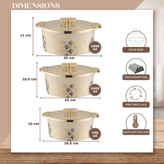 Floraa Fine Inner Steel Casserole Set Of 3, 750,1000 & 1500 Ml Green | Pu Insulated