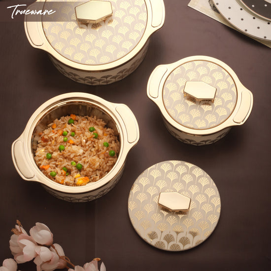 Floraa Fine Inner Steel Casserole Set Of 3, 750,1000 & 1500 Ml Green | Pu Insulated