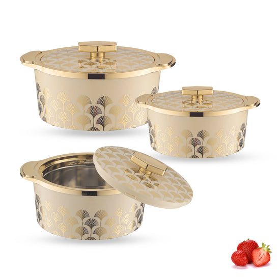 Floraa Fine Inner Steel Casserole Set Of 3, 750,1000 & 1500 Ml Green | Pu Insulated