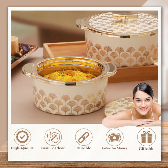 Floraa Fine Inner Steel Casserole Set Of 3, 750,1000 & 1500 Ml Green | Pu Insulated