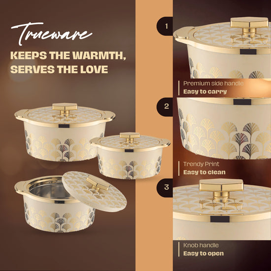 Floraa Fine Inner Steel Casserole Set Of 3, 750,1000 & 1500 Ml Green | Pu Insulated