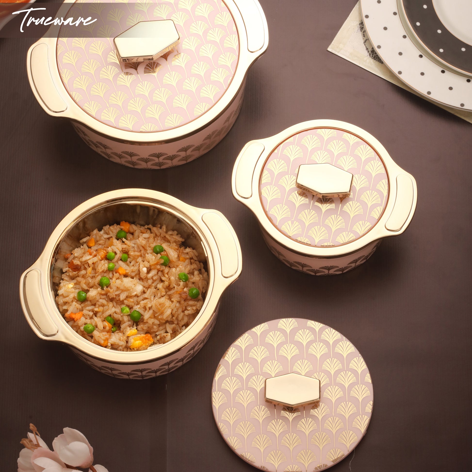 Floraa Fine Inner Steel Casserole Set Of 3, 750,1000 & 1500 Ml Green | Pu Insulated