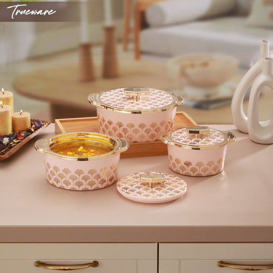 Floraa Fine Inner Steel Casserole Set Of 3, 750,1000 & 1500 Ml Green | Pu Insulated