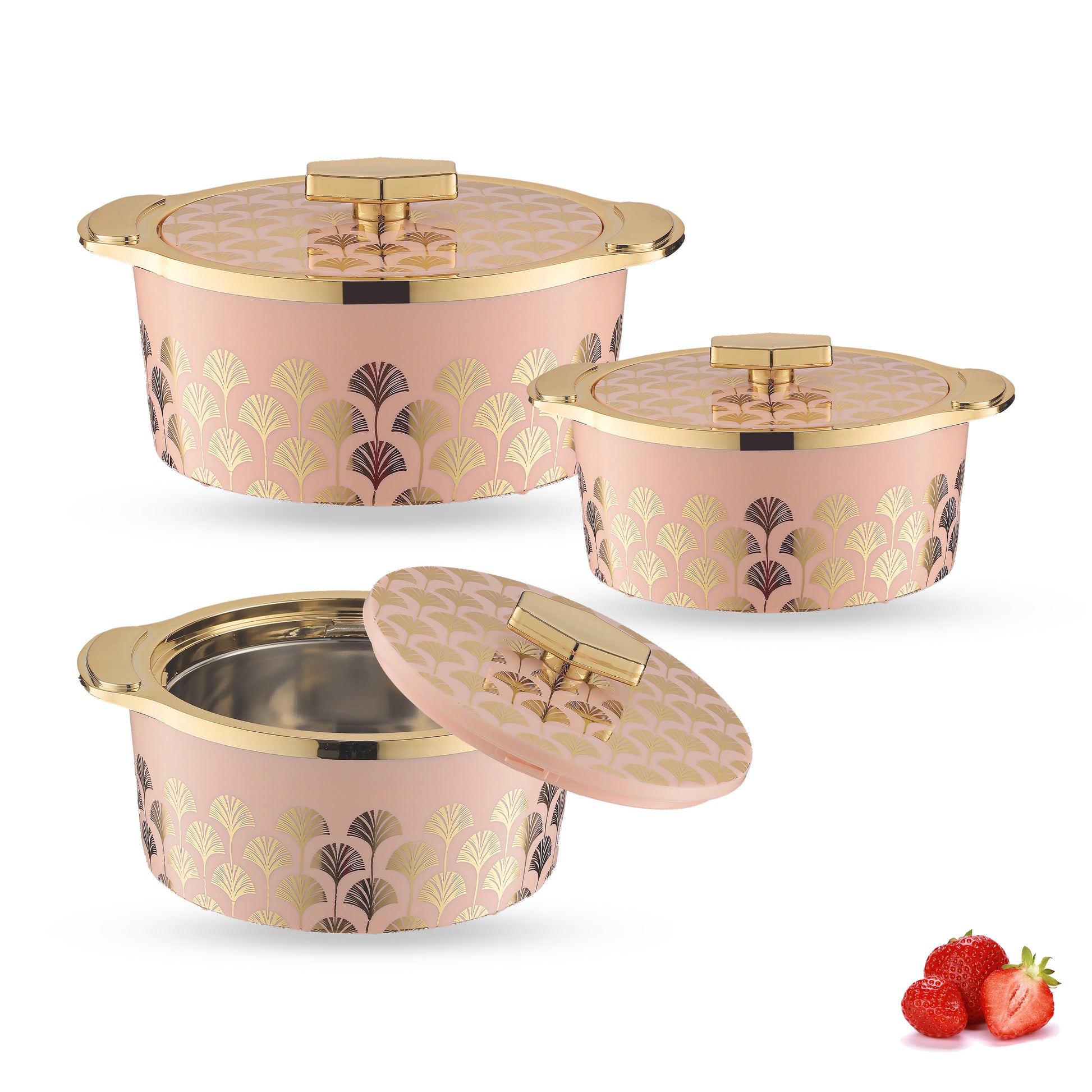 Floraa Fine Inner Steel Casserole Set Of 3, 750,1000 & 1500 Ml Green | Pu Insulated