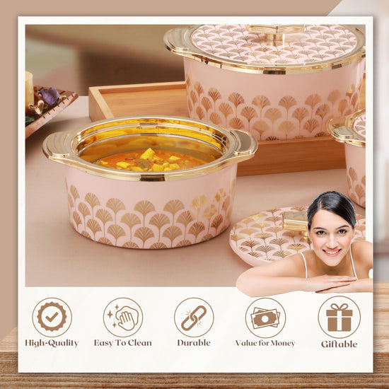 Floraa Fine Inner Steel Casserole Set Of 3, 750,1000 & 1500 Ml Green | Pu Insulated