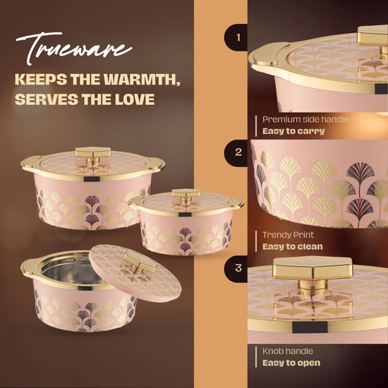 Floraa Fine Inner Steel Casserole Set Of 3, 750,1000 & 1500 Ml Green | Pu Insulated