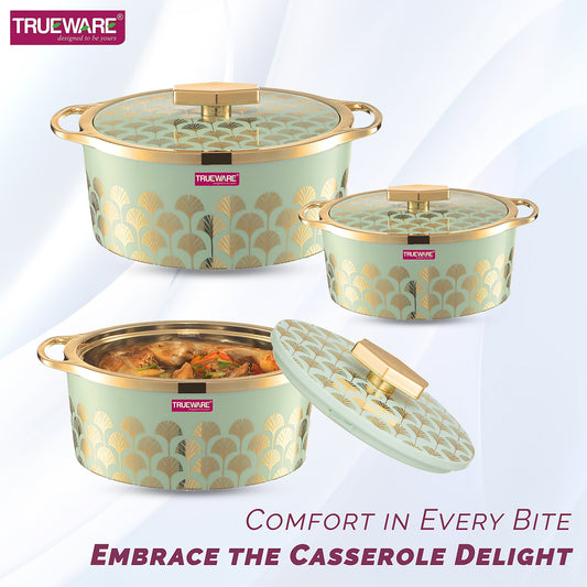 Trueware Floraa Fine Inner Steel Casserole Set of 3, 1000, 1500 & 2500 ml | PU Insulated