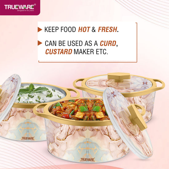 Floraa Superior Inner Steel Outer Plastic Thermoware Casserole Set Of 3 | 750 Ml, 1000 Ml, 1500 Ml