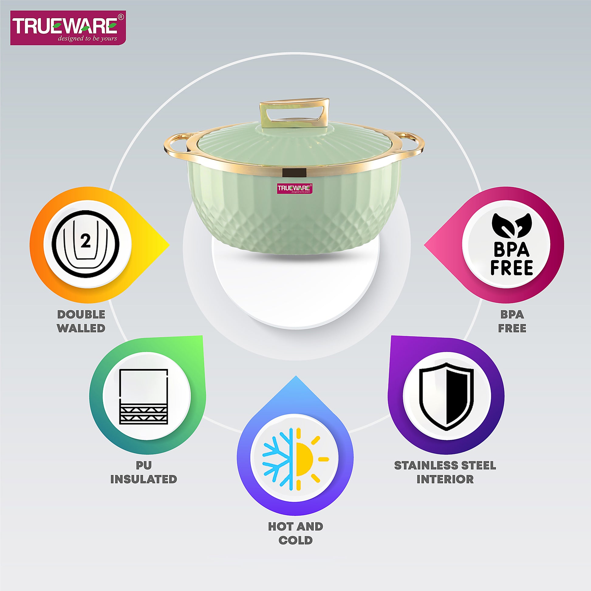 Krystal Casserole Inner Steel Casserole, 1500 Ml | Pu Insulated