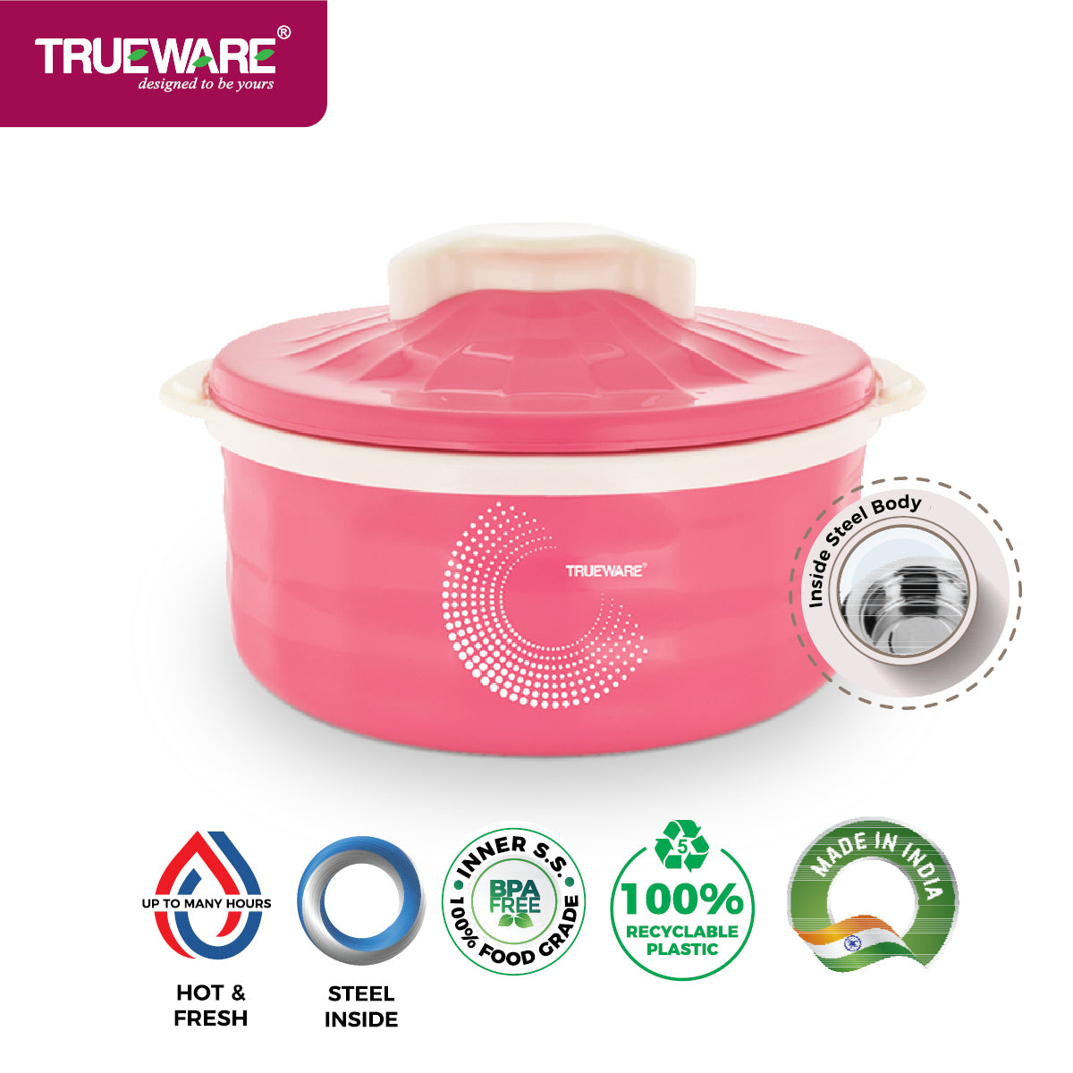 Stylus Casserole Set Of 3 |Inner Steel Casserole | Pu Insulated (1000, 1500 & 2000Ml)