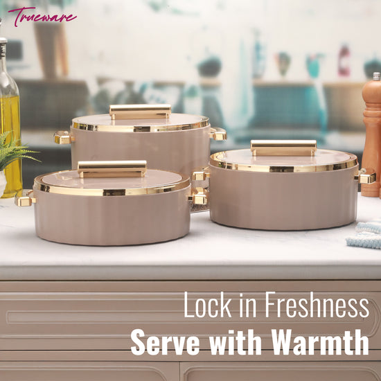 Trueware Sterling Casserole Set | BPA Free | and Comes with A Lid & Handle| (2000, 2500 & 3500 ML)