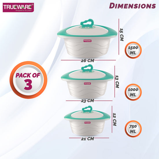 Zinna Impluse Casserole Set Of 3,750Ml/1000Ml/1500Ml Inner Steel