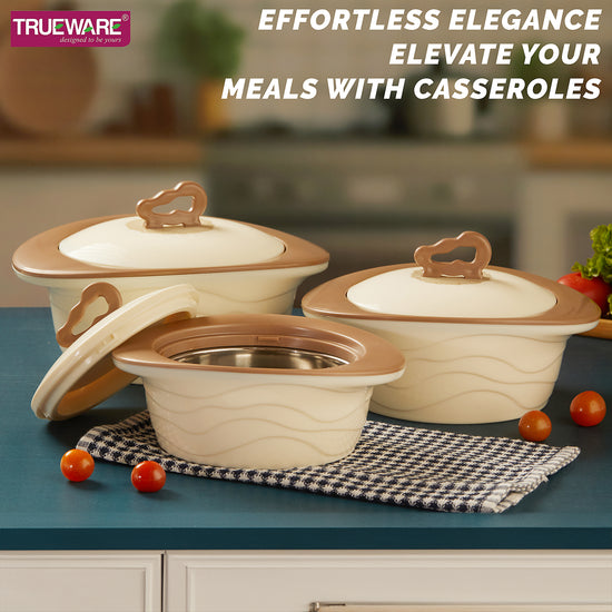 Zinna Impluse Casserole Set Of 3,750Ml/1000Ml/1500Ml Inner Steel