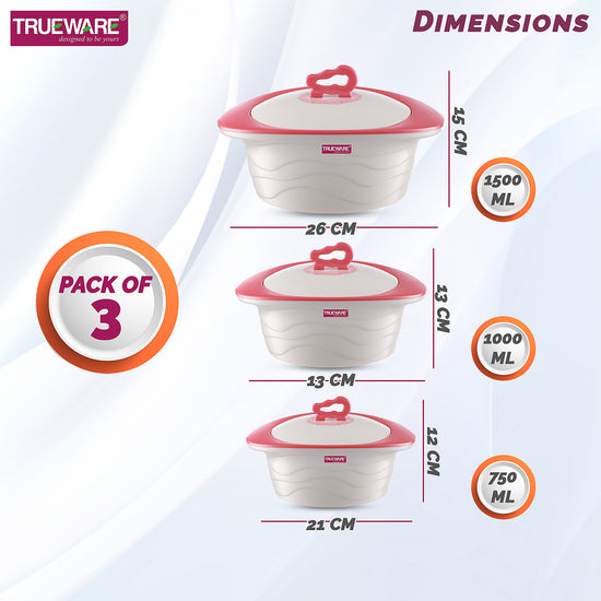 Zinna Impluse Casserole Set Of 3,750Ml/1000Ml/1500Ml Inner Steel