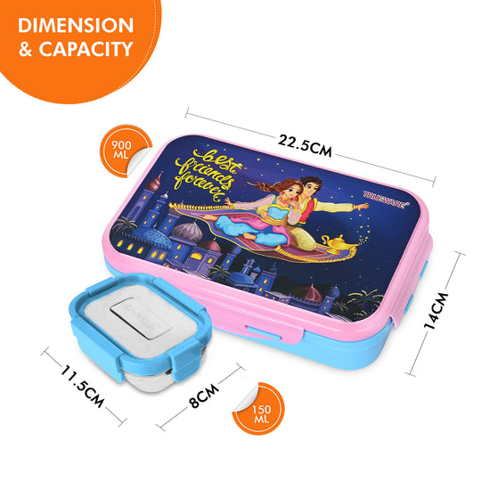 Trueware Flip Lunch Box Inner Steel Outer Plastic Big Container 900ml & Veggie Container 150ml
