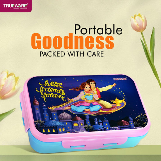 Trueware Flip Lunch Box Inner Steel Outer Plastic Big Container 900ml & Veggie Container 150ml