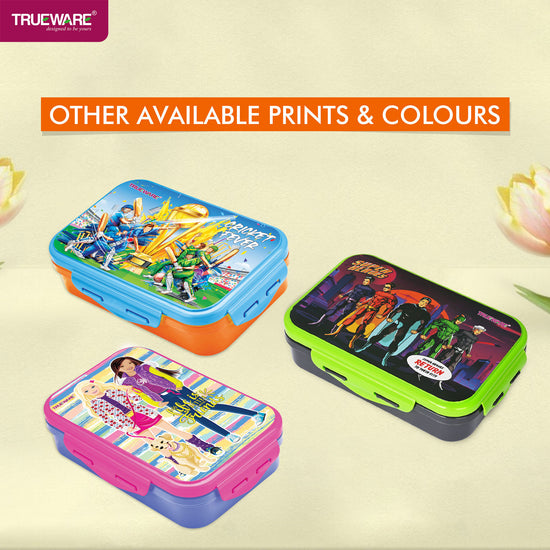 Trueware Flip Lunch Box Inner Steel Outer Plastic Big Container 900ml & Veggie Container 150ml