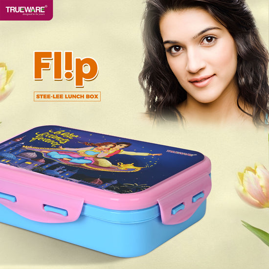 Trueware Flip Lunch Box Inner Steel Outer Plastic Big Container 900ml & Veggie Container 150ml