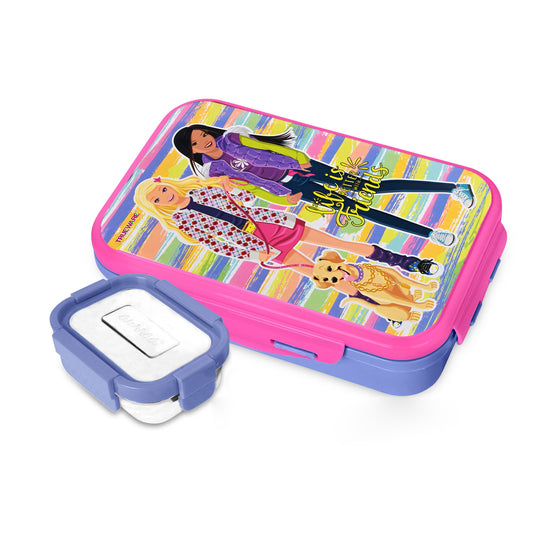Trueware Flip Lunch Box Inner Steel Outer Plastic Big Container 900ml & Veggie Container 150ml