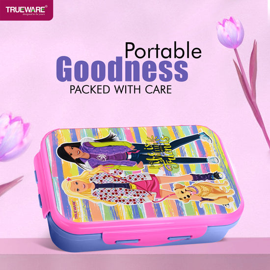 Trueware Flip Lunch Box Inner Steel Outer Plastic Big Container 900ml & Veggie Container 150ml