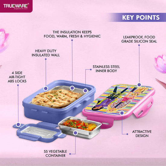 Trueware Flip Lunch Box Inner Steel Outer Plastic Big Container 900ml & Veggie Container 150ml