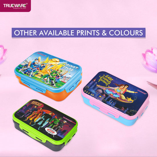 Trueware Flip Lunch Box Inner Steel Outer Plastic Big Container 900ml & Veggie Container 150ml