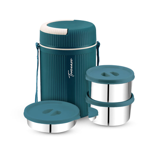 Trueware GRUB 2 Double Wall Insulated Hot Lunch Box with 2 SS Container 300 ML Each & 1 SS Container 200ML