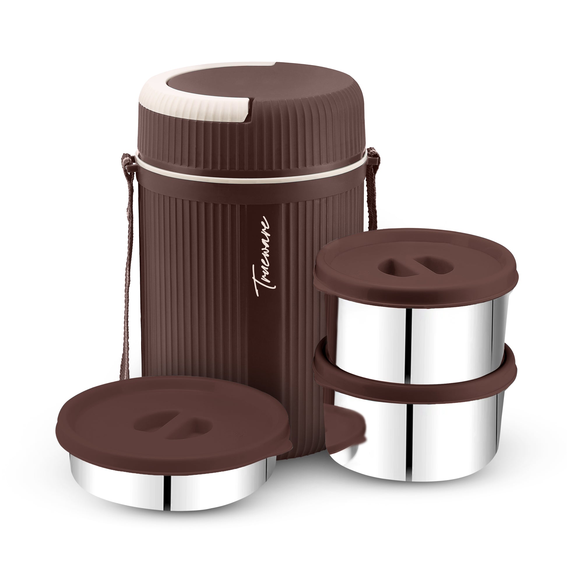 Trueware GRUB 2 Double Wall Insulated Hot Lunch Box with 2 SS Container 300 ML Each & 1 SS Container 200ML