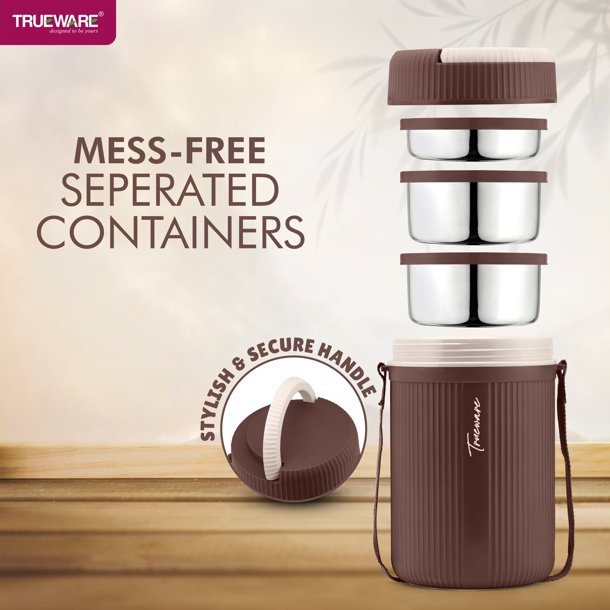 Trueware GRUB 2 Double Wall Insulated Hot Lunch Box with 2 SS Container 300 ML Each & 1 SS Container 200ML