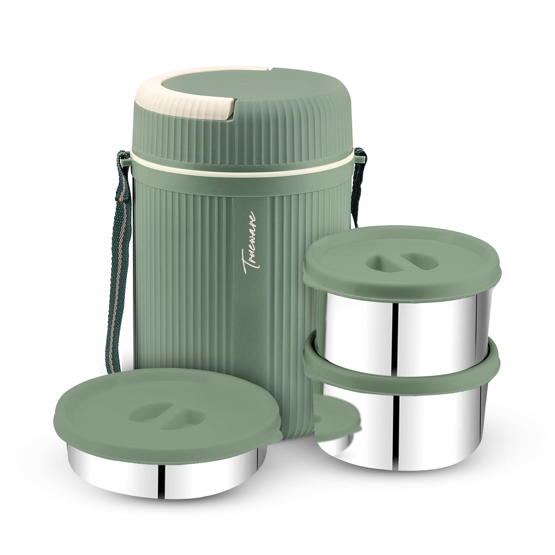 Trueware GRUB 2 Double Wall Insulated Hot Lunch Box with 2 SS Container 300 ML Each & 1 SS Container 200ML