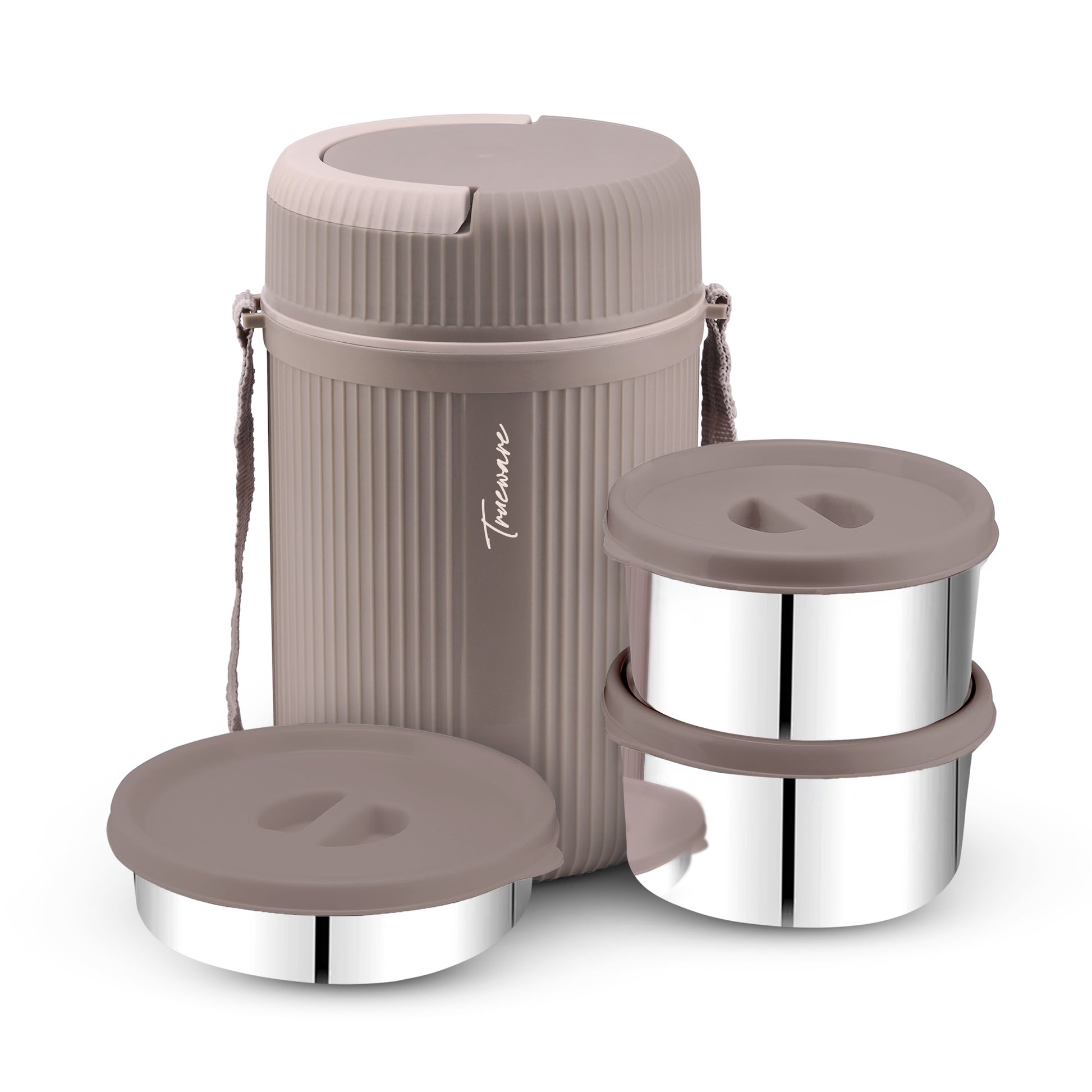 Trueware GRUB 2 Double Wall Insulated Hot Lunch Box with 2 SS Container 300 ML Each & 1 SS Container 200ML