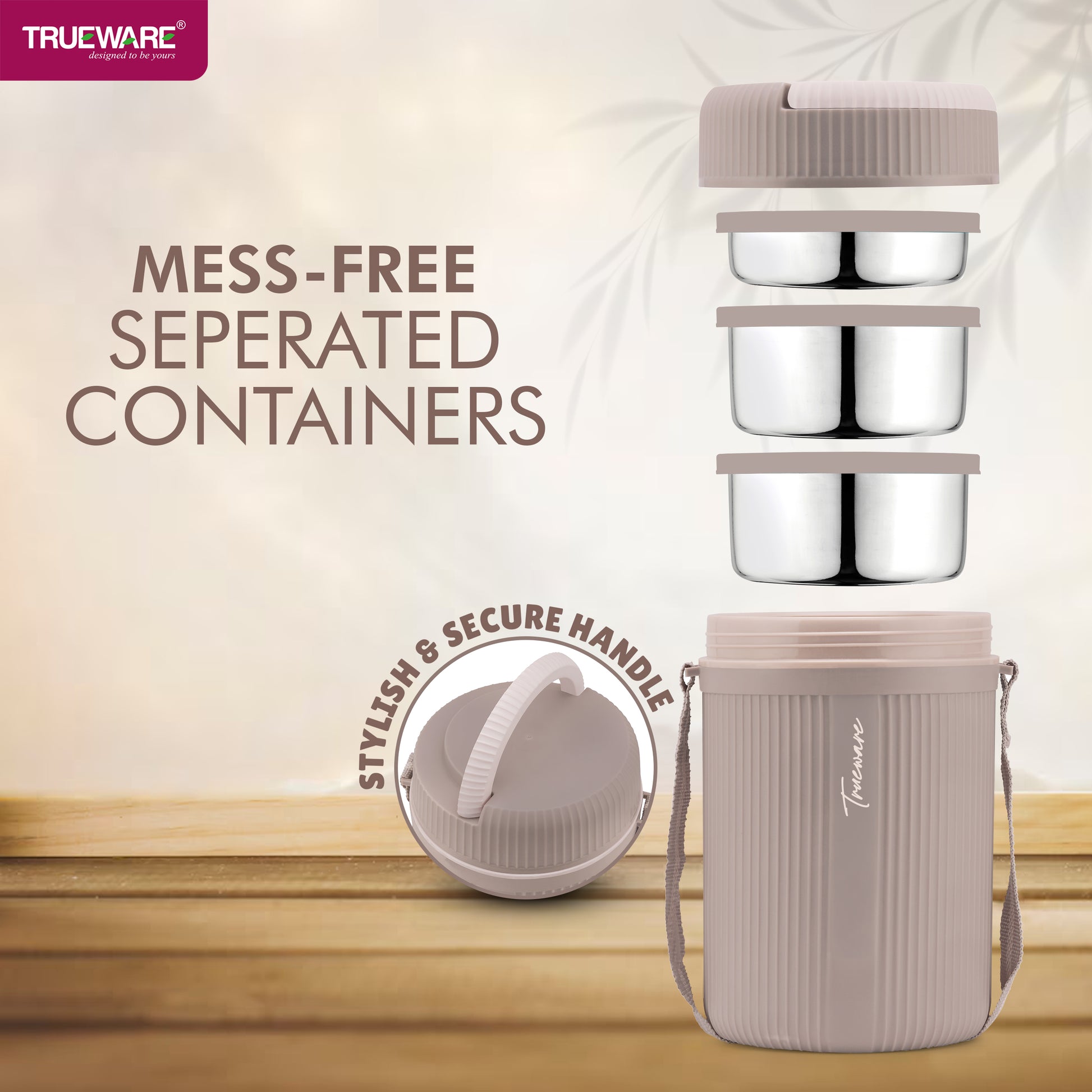 Trueware GRUB 2 Double Wall Insulated Hot Lunch Box with 2 SS Container 300 ML Each & 1 SS Container 200ML
