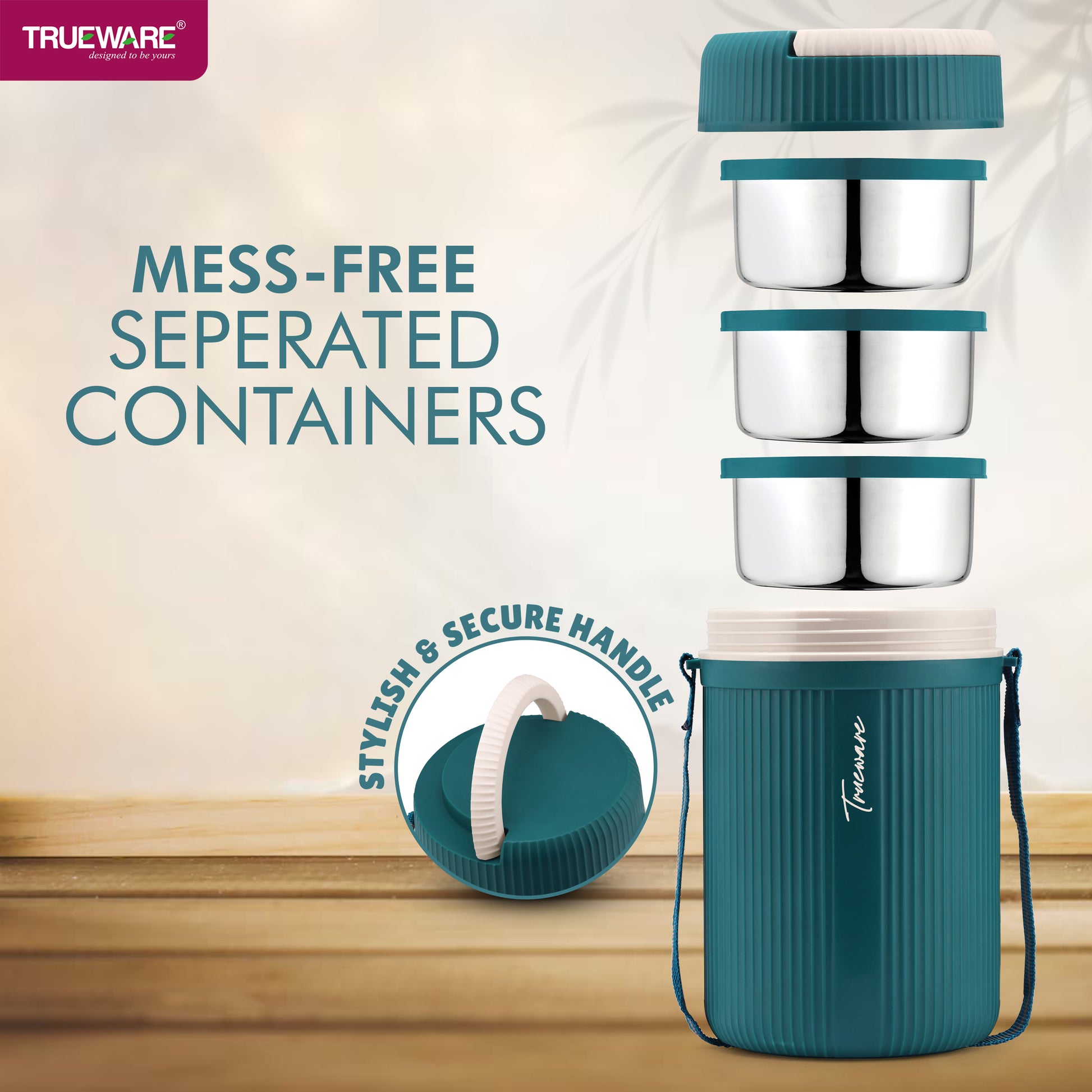 Trueware GRUB 3 Double Wall Insulated Hot Lunch Box with 3 SS Container 300 ML Each
