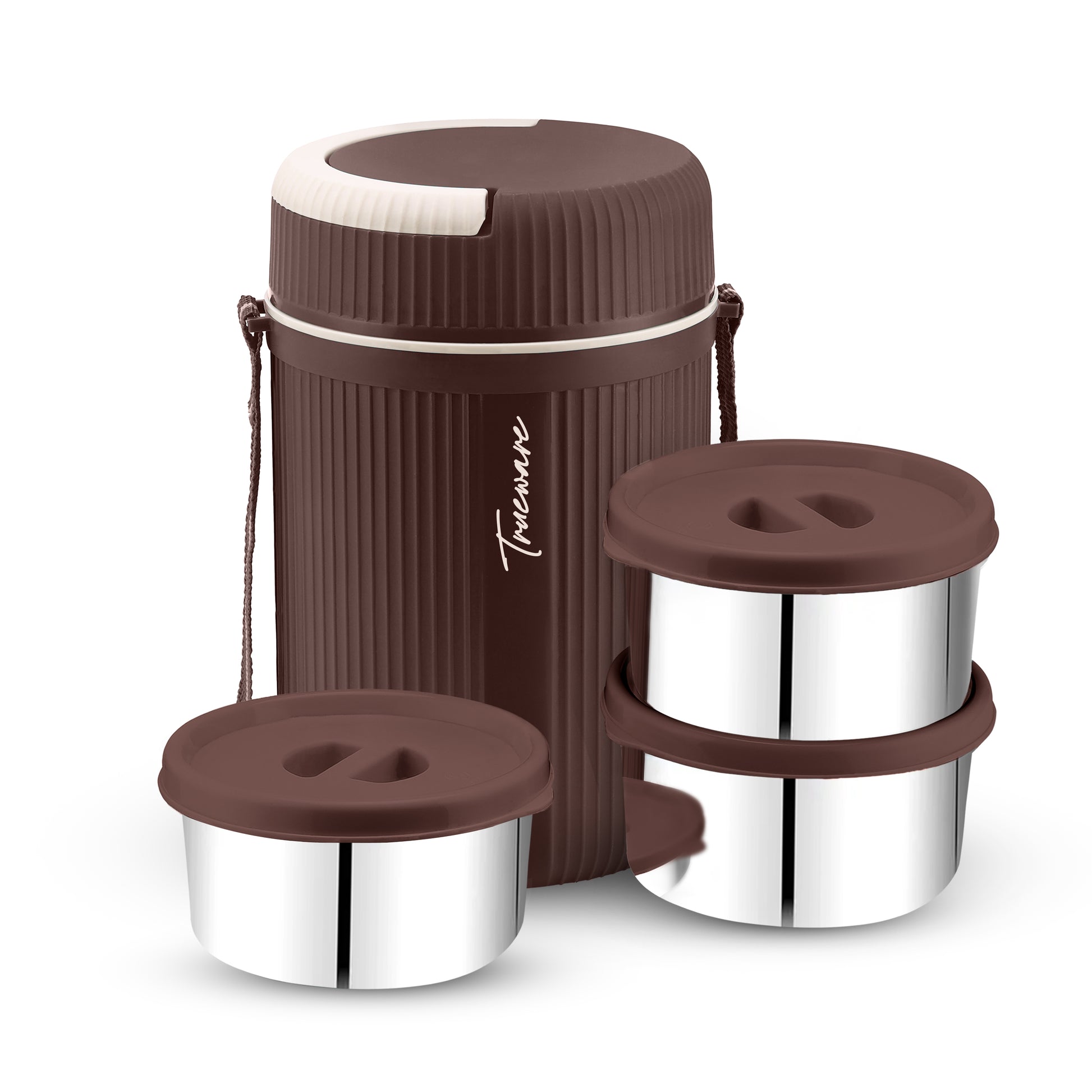 Trueware GRUB 3 Double Wall Insulated Hot Lunch Box with 3 SS Container 300 ML Each