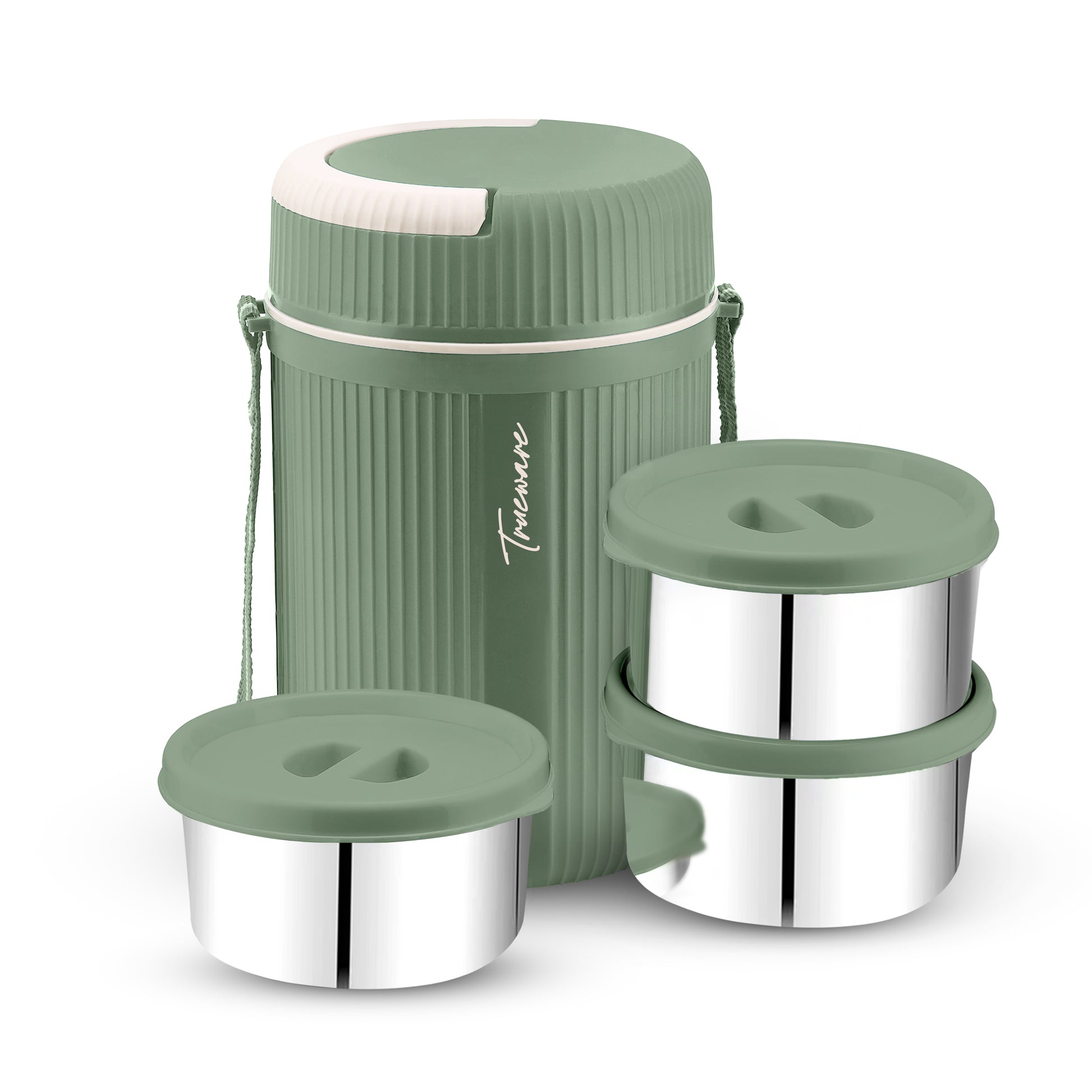 Trueware GRUB 3 Double Wall Insulated Hot Lunch Box with 3 SS Container 300 ML Each