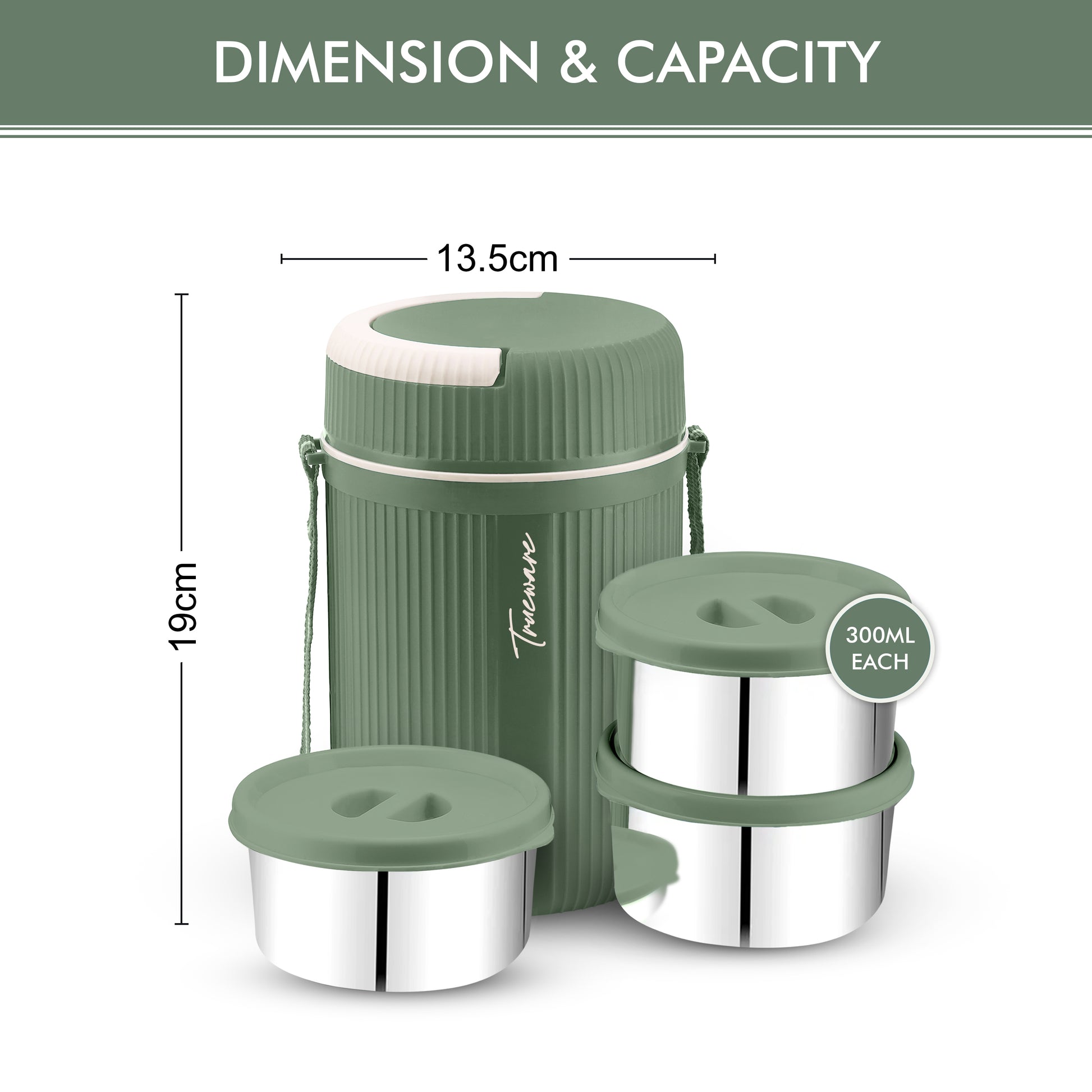 Trueware GRUB 3 Double Wall Insulated Hot Lunch Box with 3 SS Container 300 ML Each
